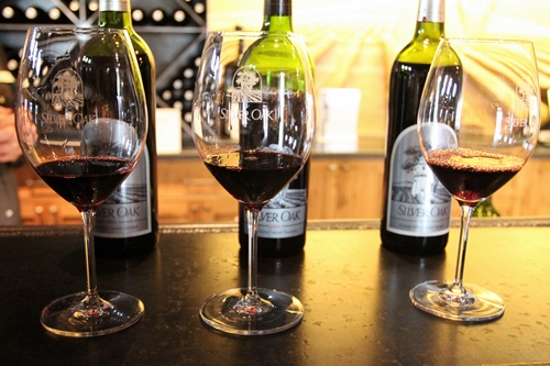 image of glasses from a wine tasting at Silver Oak Cellars